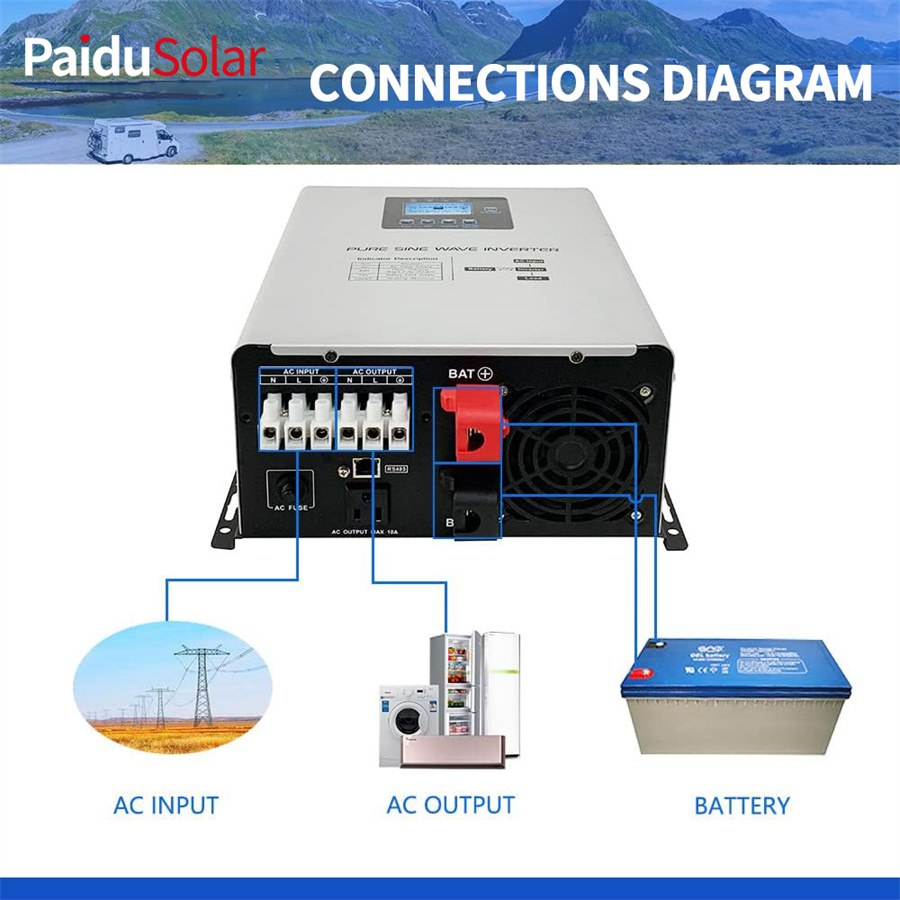 PaiduSolar 800 W Solar Power Off Grid Matalataajuinen invertteri litiumsuljetuille AGM Gel Flooded Batteries_6eu1
