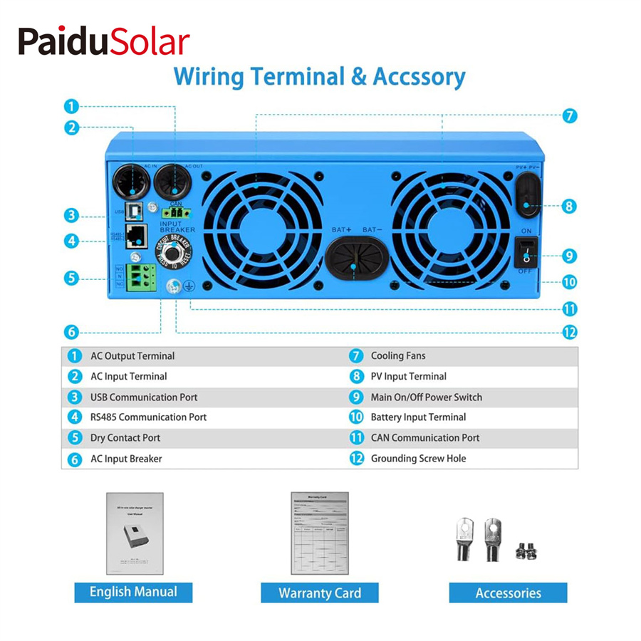 Hybridní solární invertorová nabíječka PaiduSolar 3000W DC 24V Pure Sine Wave Inverter_5s4g