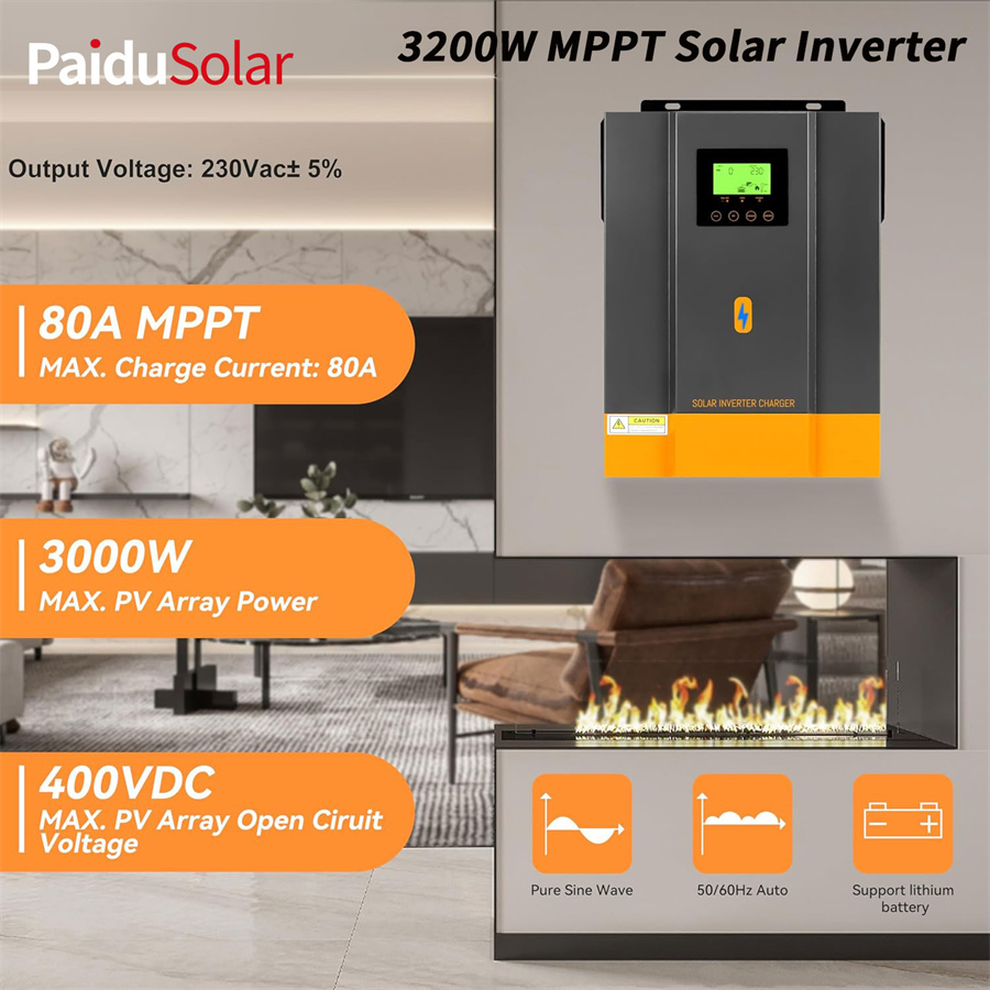 PaiduSolar solarni hibridni inverter 3200W radi sa 24V olovnom kiselinom i litijskom baterijom solarne energije_6wuh