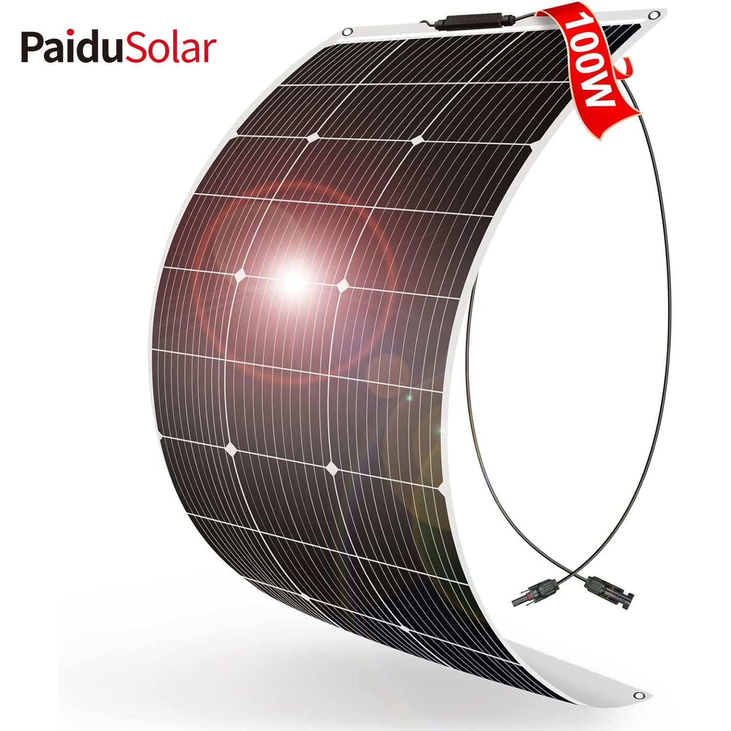 PaiduSolar 100W 12V Zginany, półelastyczny panel słoneczny do przyczepy kempingowej RV do łodzi kempingowej