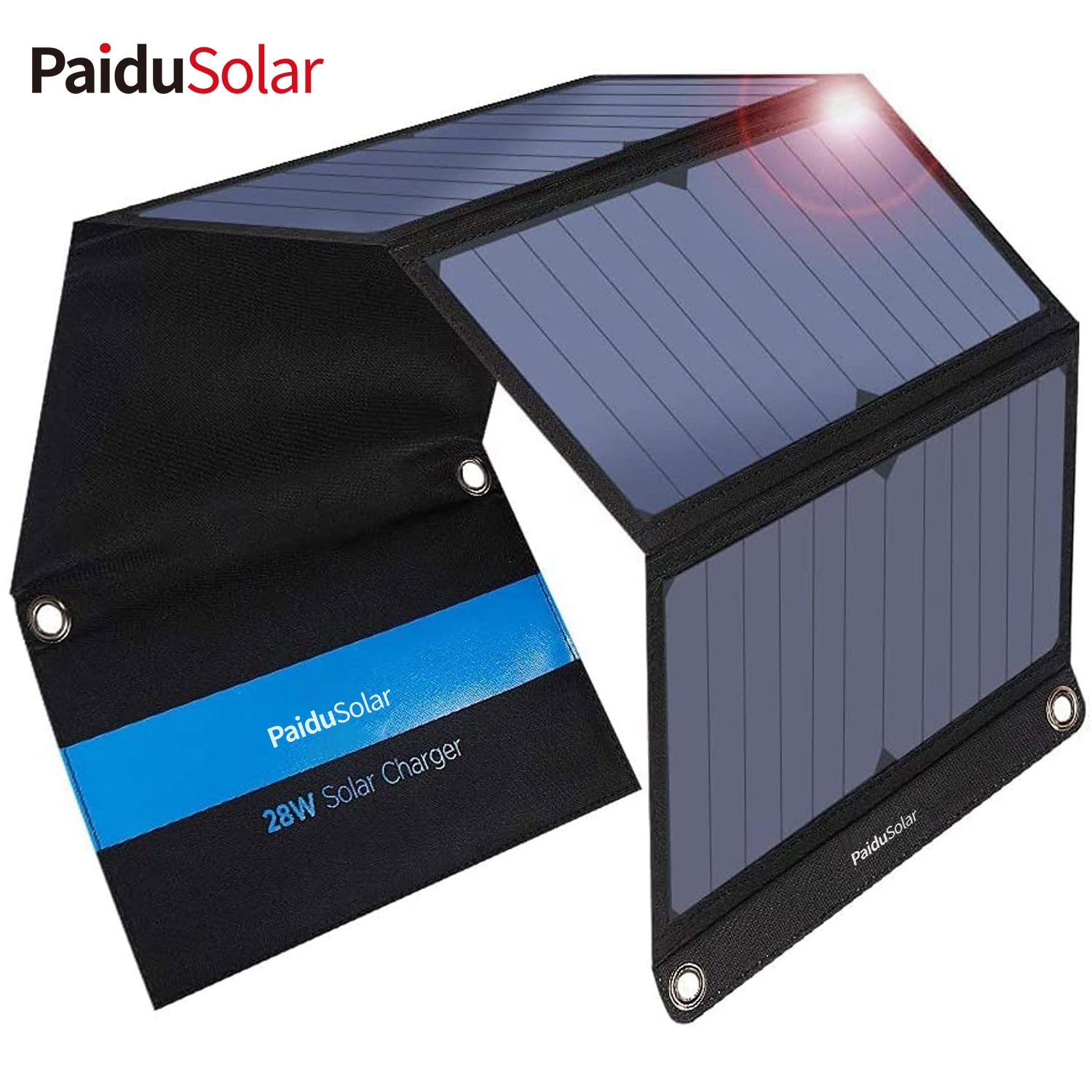 PaiduSolar 3 portas USB 28W carregador solar IPX4 painel solar portátil à prova d'água para camping