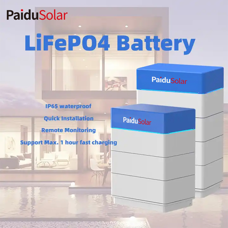 PaiduSolar स्टॅक केलेले होम सोलर एनर्जी स्टोरेज सिस्टम 10KWh 20KWh 51.2V 200Ah बॅटरी LiFePO4 बॅटरी
