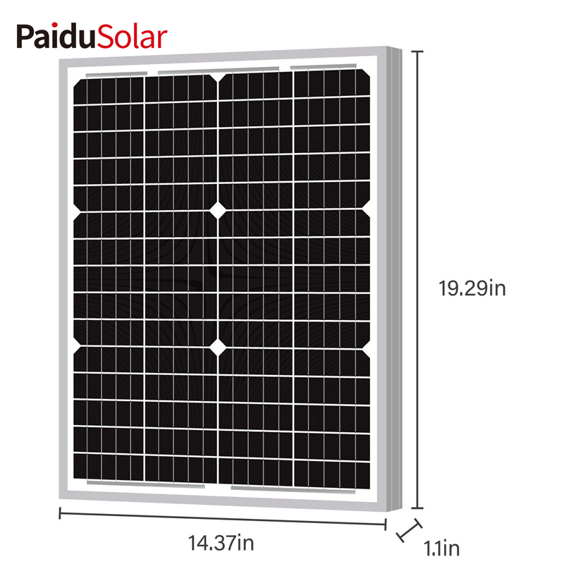 PaiduSolar 30W 24V Panel Tenaga Surya/Solar Panel Mono Kristal PV Modul untuk RV Perahu Camper Trailer Pembuka Gerbang