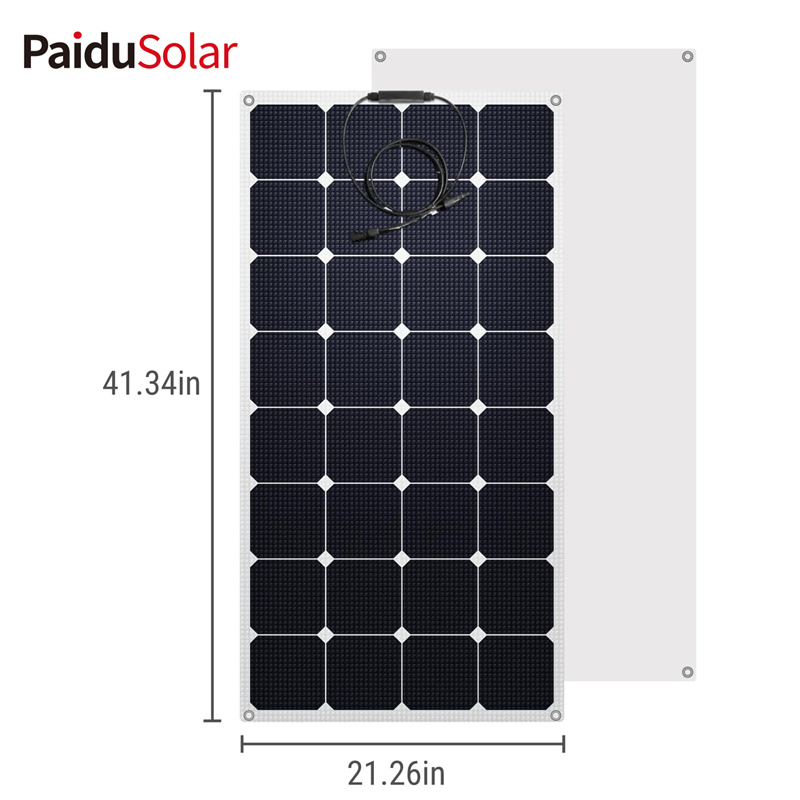 PaiduSolar Solar Panel 100W 12V Semi-Flexible Miendrika ho an'ny tsy fitoviana amin'ny ranomasina RV Cabin Va