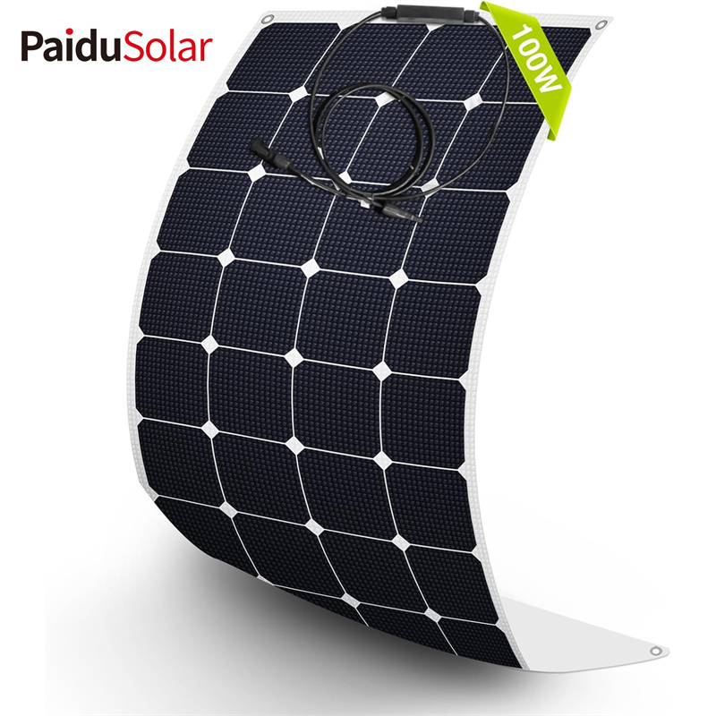 PaiduSolar Solar Panel 100W 12V Semi-Flexible Bendable For Uneven Surfaces Marine RV Cabin Va