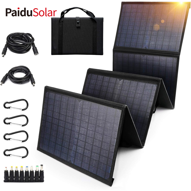 PaiduSolar แผงพลังงานแสงอาทิตย์แบบพับได้ 60W แผงพลังงานแสงอาทิตย์แบบพกพาสำหรับ Camping โทรศัพท์มือถือแท็บเล็ตและอุปกรณ์ 5-18V