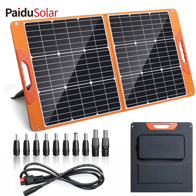 PaiduSolar 100W Bảng điều khiển năng lượng mặt trời di động Bảng điều khiển năng lượng mặt trời đơn tinh thể có thể gập lại cho trạm điện Đi bộ đường dài cắm trại