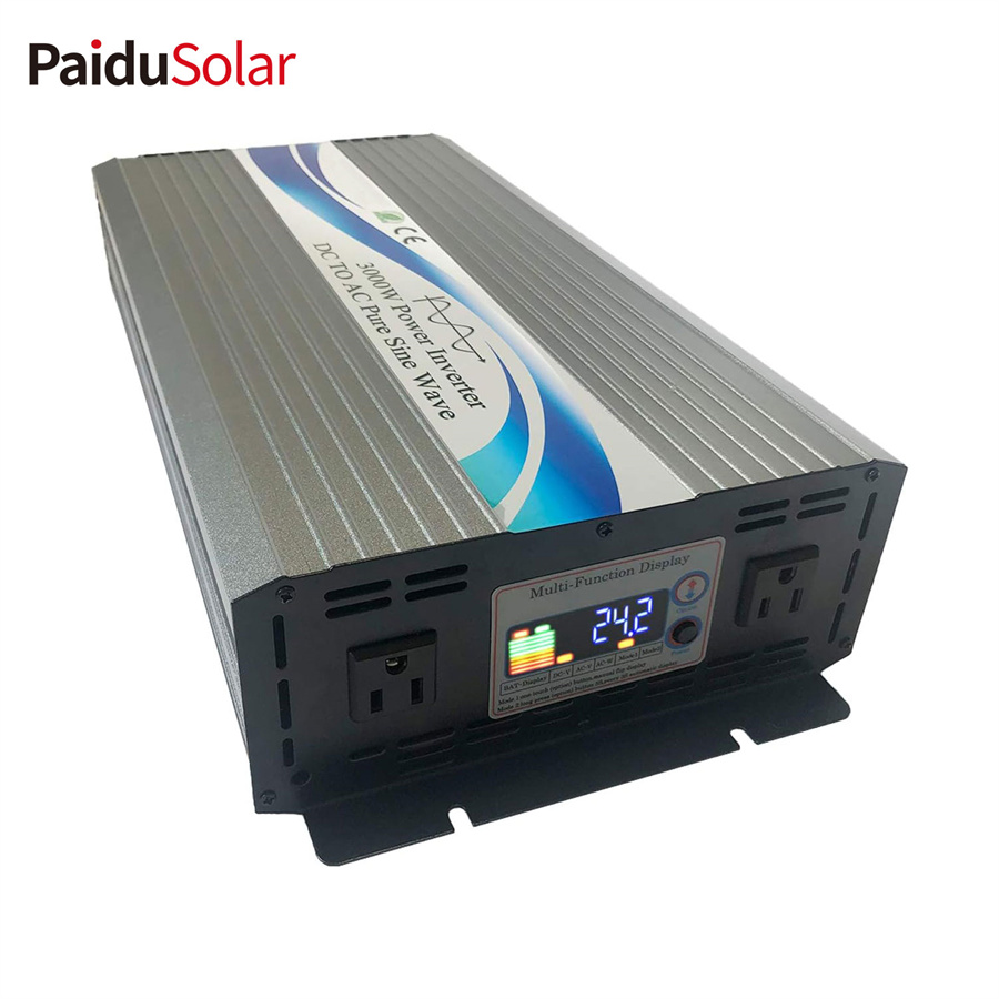 PaiduSolar 3000W Tawm Grid Fais Fab Inverter 24V DC rau 110V 120V AC Pure Sine Wave Converter 60HZ