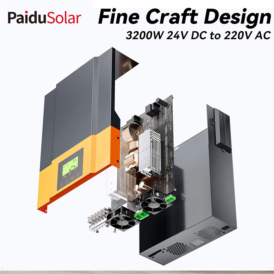 PaiduSolar Solar Hybrid Inverter 3200W 24V ólomsavval és lítium akkumulátorral működő napenergiával