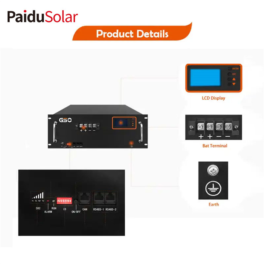 PaiduSolar 51.2v 200AH ریک نصب شوی کور Lifepo4 بیټرۍ 10kwh د سولر سیسټم انرژي ذخیره