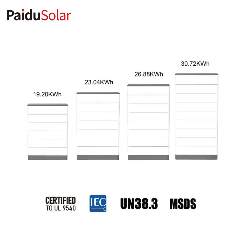PaiduSolar Stacked Lithium Ion Battery Solar Energy Nchekwa Lifepo4 Batrị Maka Sistemụ Anyanwụ