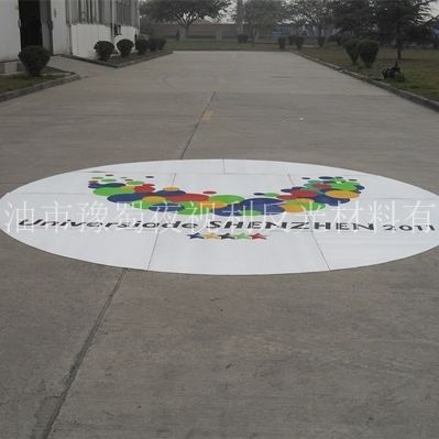 Colourful ground markings and signs for sporting events