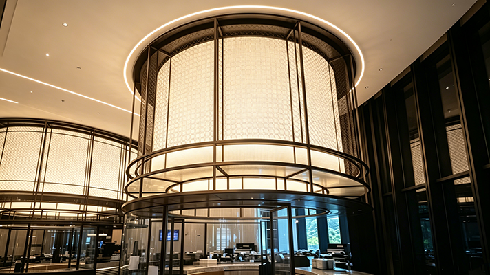 Minimalist style lampshade in modern lobby