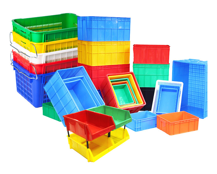 4 plastic stackable crates & binsrem