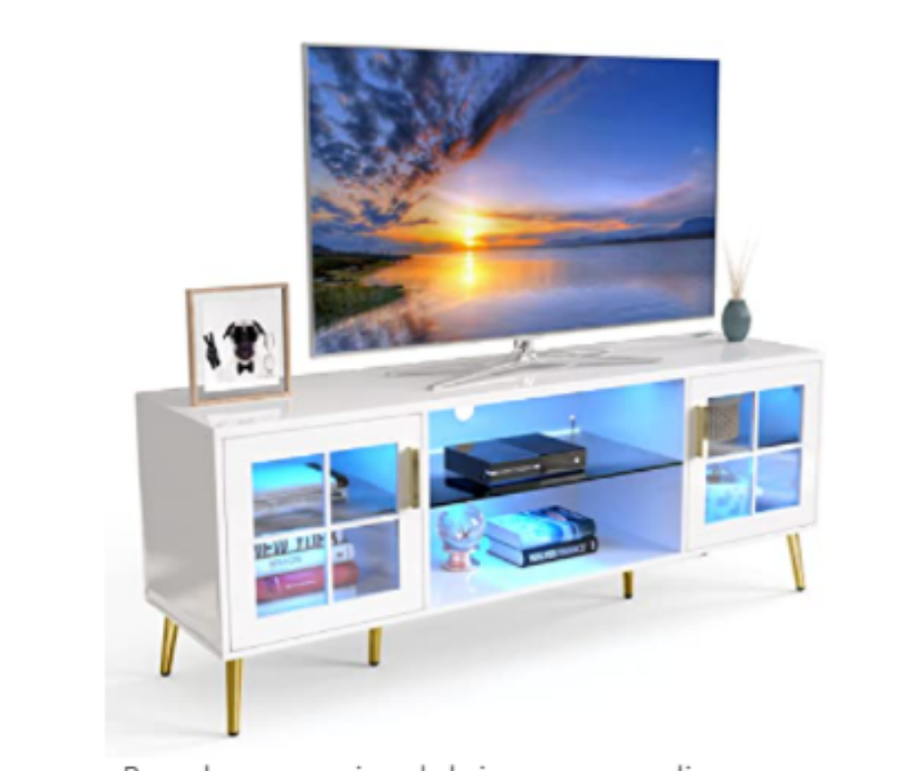 China Factory Three Color LED Light TV Unit with High Quality Metal Table Leg