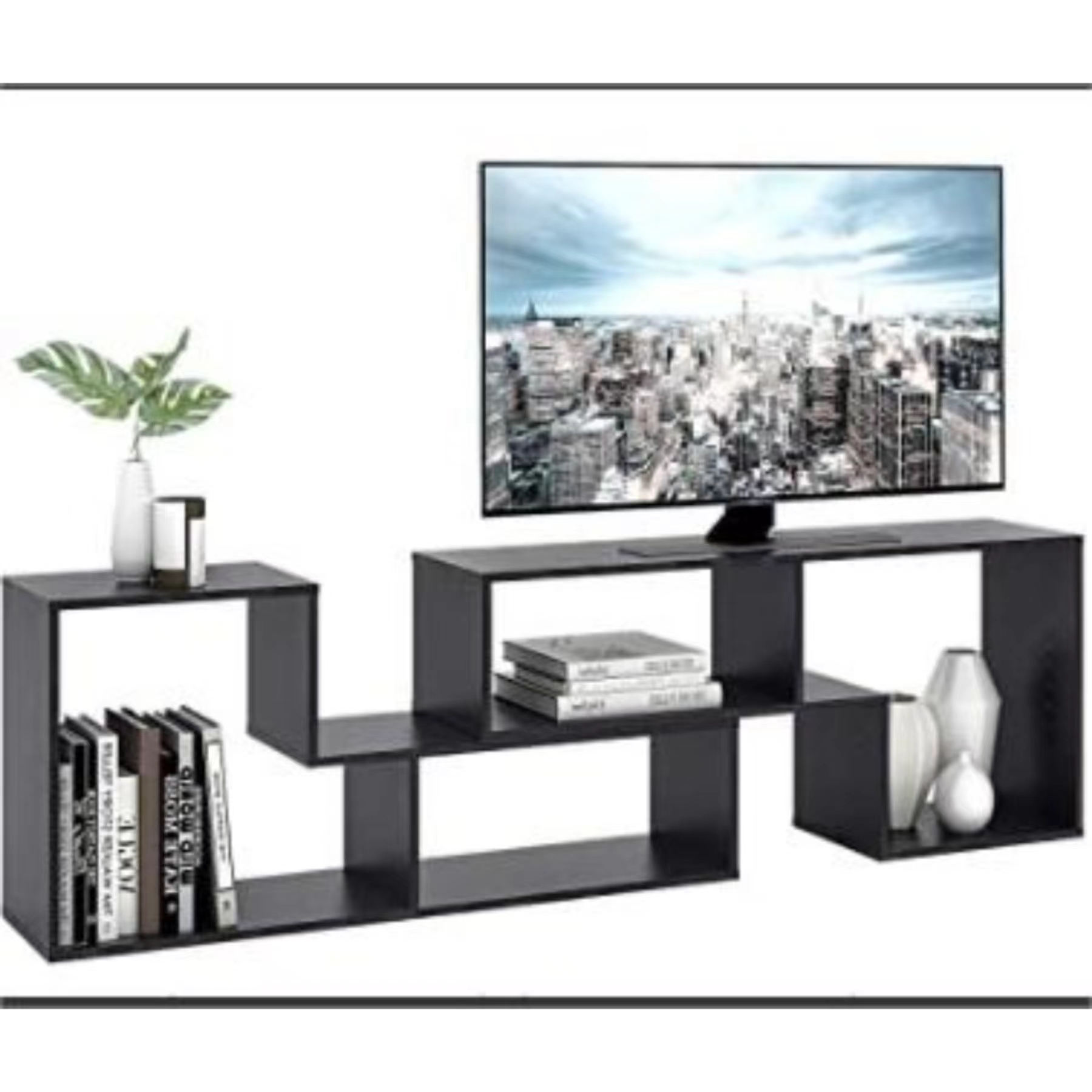 Particleboard TV Cabinet with Adjustable L-Shaped Shelves，Modern indoor furniture
