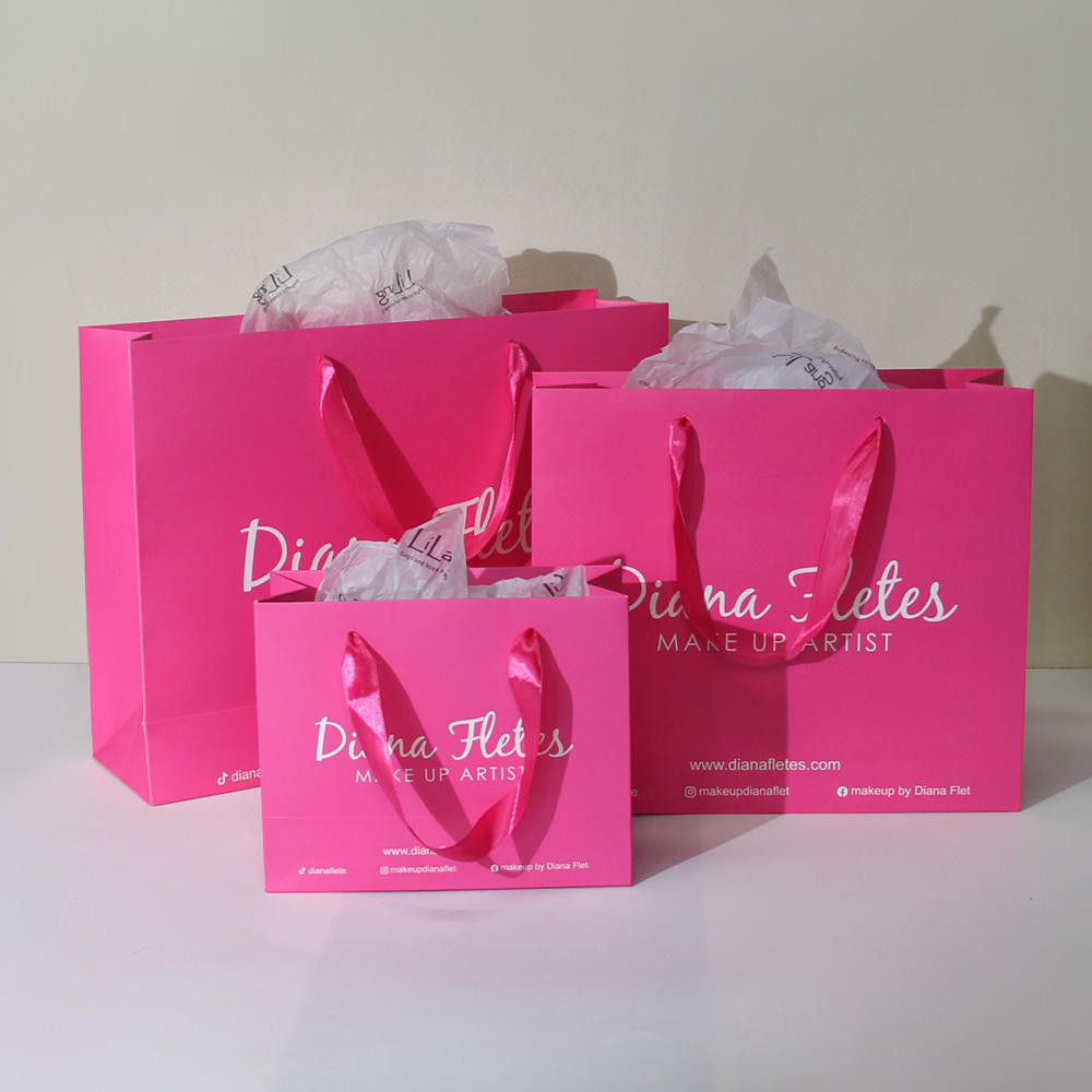High Quality Cardboard Paper Bag with Cusotmized Pink Color and Logo