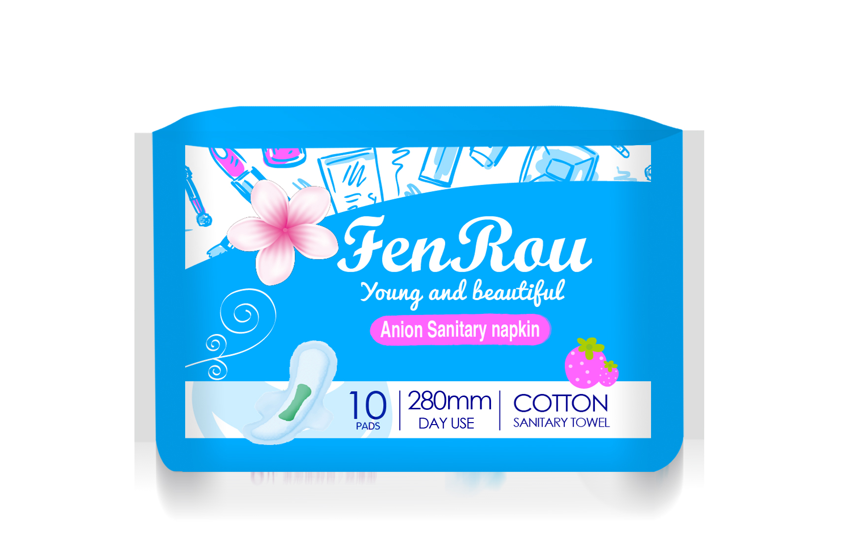 Atacado personalizado para uso diário 280 mm absorventes higiênicos femininos FenRou