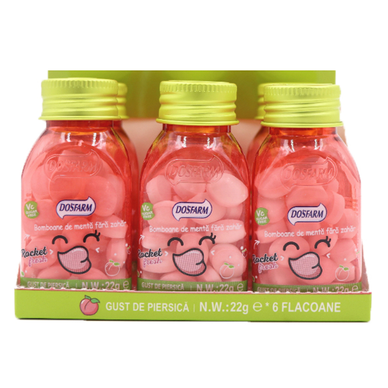 22 g Vitaminë C Pa sheqer Pa Sheqer Mints shëndetshëm Pjeshkë Shije e personalizuar OEM ODM Shërbimi Mints Karamele