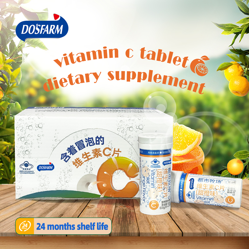 La vitamine C de saveurs orange d'OEM marque sur tablette le complément alimentaire sain nutritionnel de goût pétillant