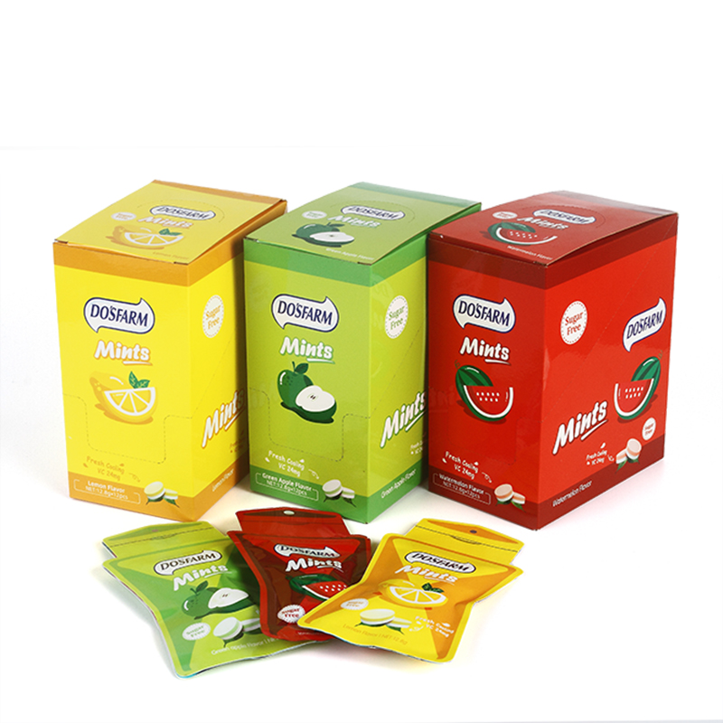 Supermarketi Hot Sale Paketim qese e vetme Mint Vitamina C Fruta Shije Mints Prodhuesi Karamele pa sheqer