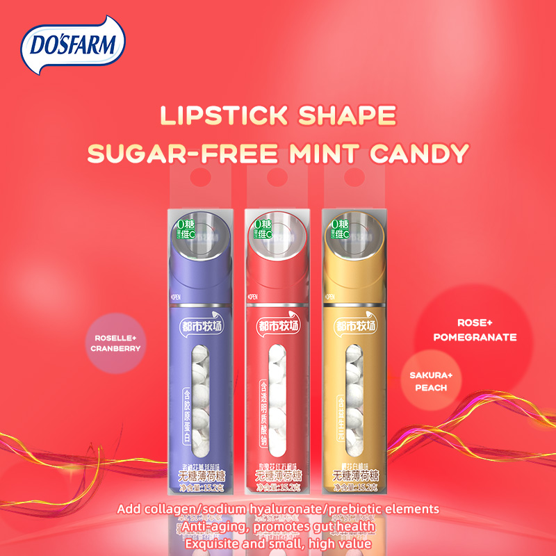 DOSFARM OEM Thin Mints Vegan Sugar-Free Mints Fabricante de forma de lápiz labial de tres sabores