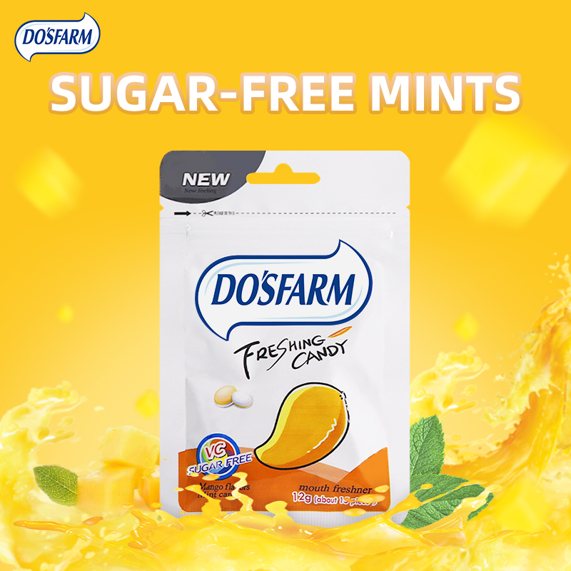 DOSFARM a adapté aux besoins du client des menthes comestibles d'haleine fraîche de menthes sans sucre de vitamine C pour le distributeur