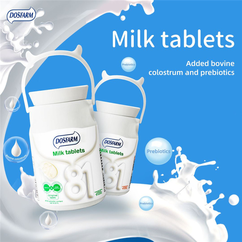 DOSFARM Dostosowane 81% mleka krowiego Cukierki Mleczne Płatki HALAL Tabletka Mleczna o smaku Siary 81,4g Ekspres