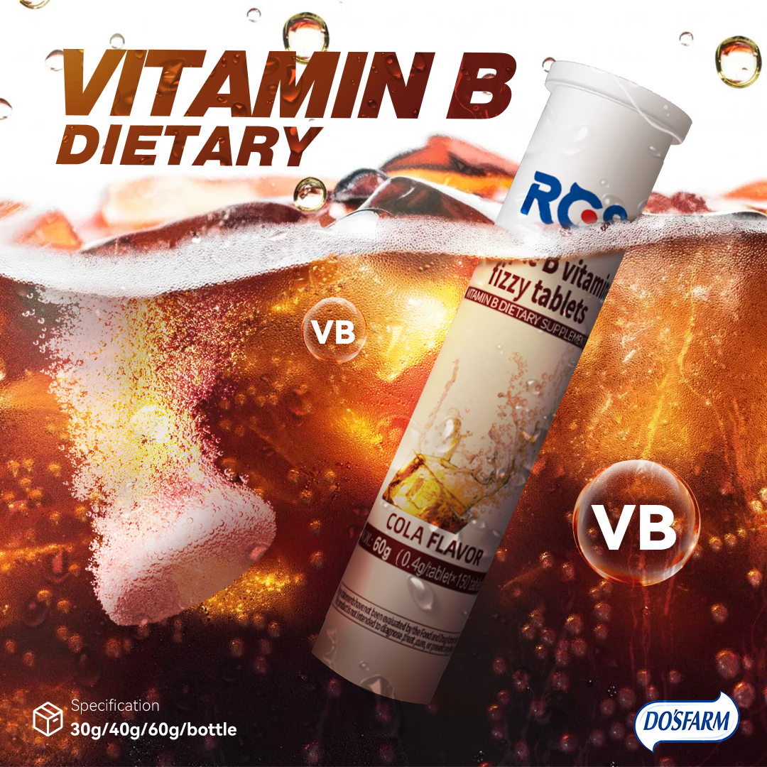 Supplément de saveur de cola de comprimé pétillant de vitamine B d'OEM de DOSFARM et fabricant de comprimés effervescents de vitamines B