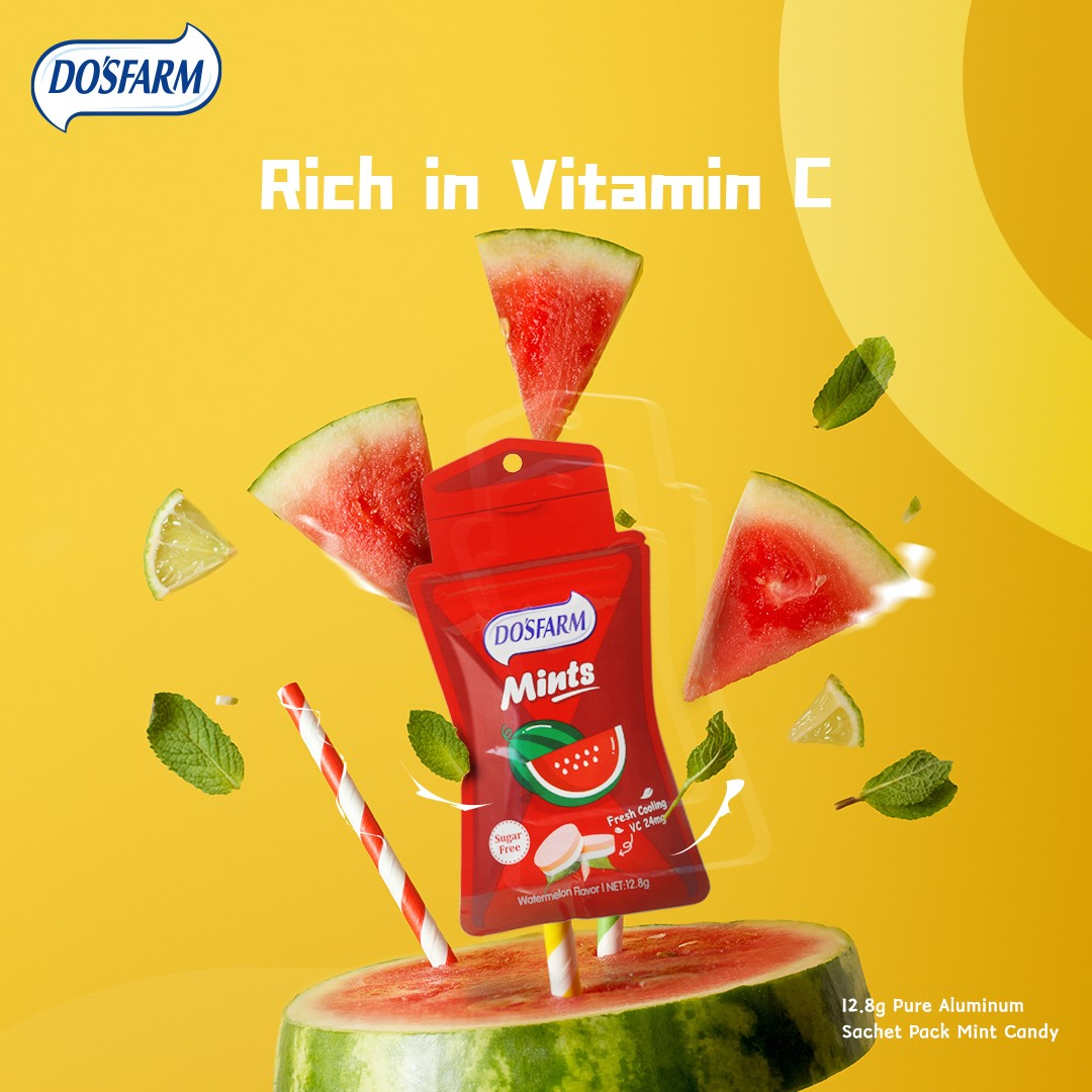 DOSFARM حزمة محمولة مخصصة خالية من السكر حلوى النعناع الطبيعية بنكهة البطيخ 12.8 جرام