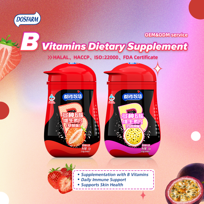 Pagal užsakymą pagamintas OEM papildas su vitaminu B pasiflorų vaisių skonio ir braškių skonio gamintoja