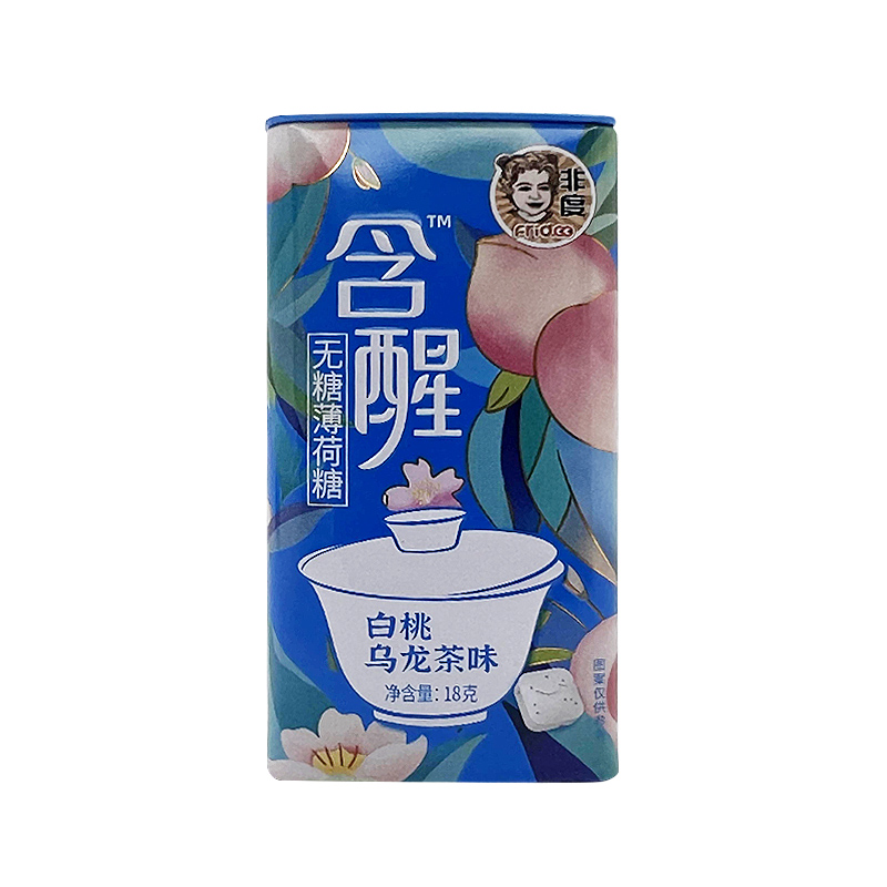 OEM 18g Menta senza zucchero Tè Oolong alla pesca bianca Gusto personalizzato Servizio ODM Fabbrica di caramelle più sana