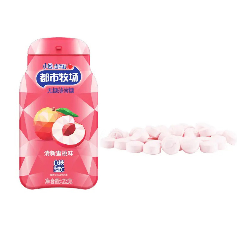Mgbe nri abalị Mints Vitamin Fresh Peach Flavor Sugar free Mints Candy OEM Service N'ogbe