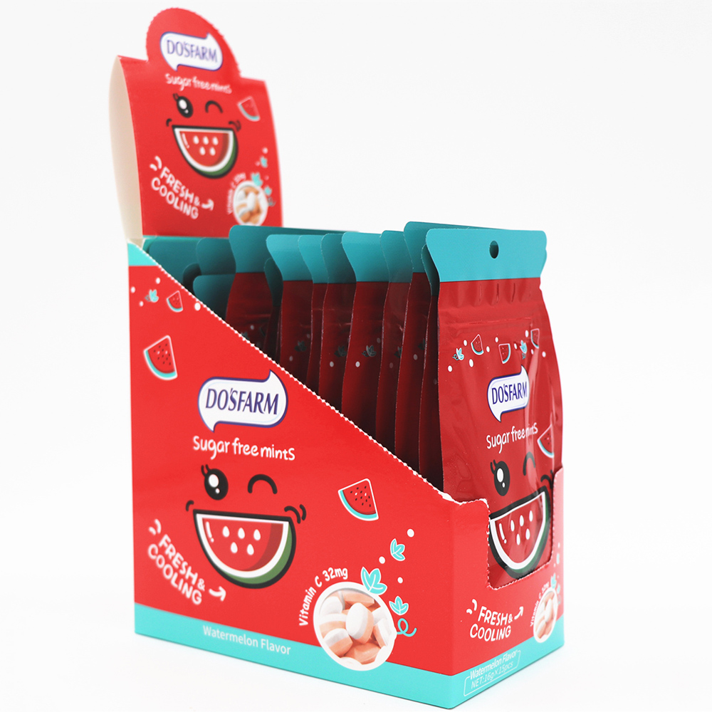 Fournisseur fiable Menthes vertes sans sucre Fresh Life - Bonbons à la menthe sans sucre pour une haleine fraîche et saine aux saveurs de pastèque - DOSFARM photos détaillées