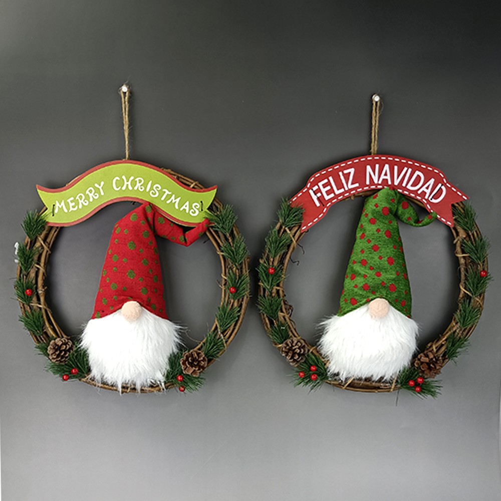 LED Wreath Merry Christmas Gnome Garland