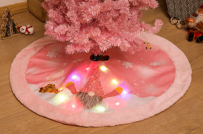 LED Glow Pink Christmas Gnome Tree Skirt And Stocking