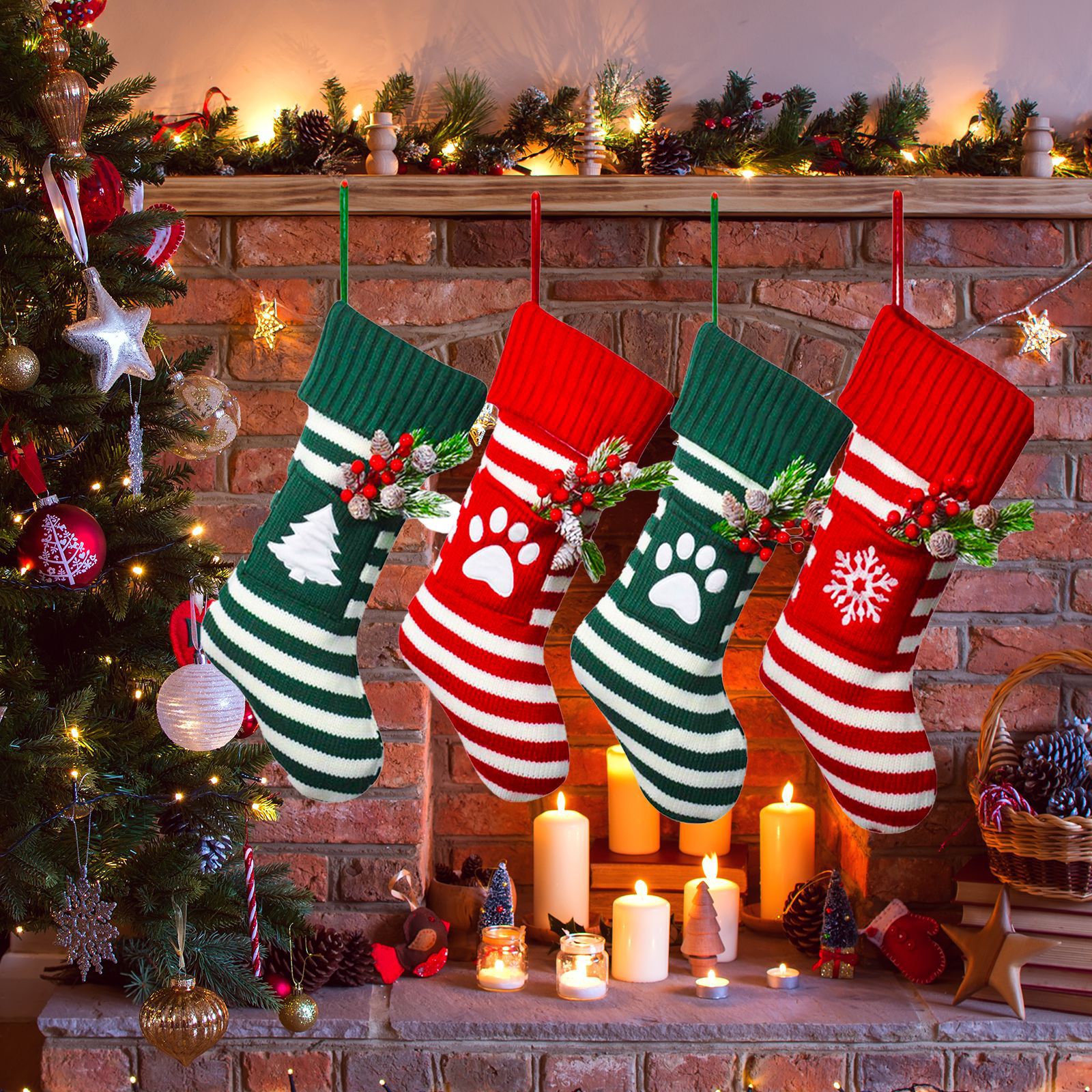 Cozy Knit Christmas Stripe Stocking