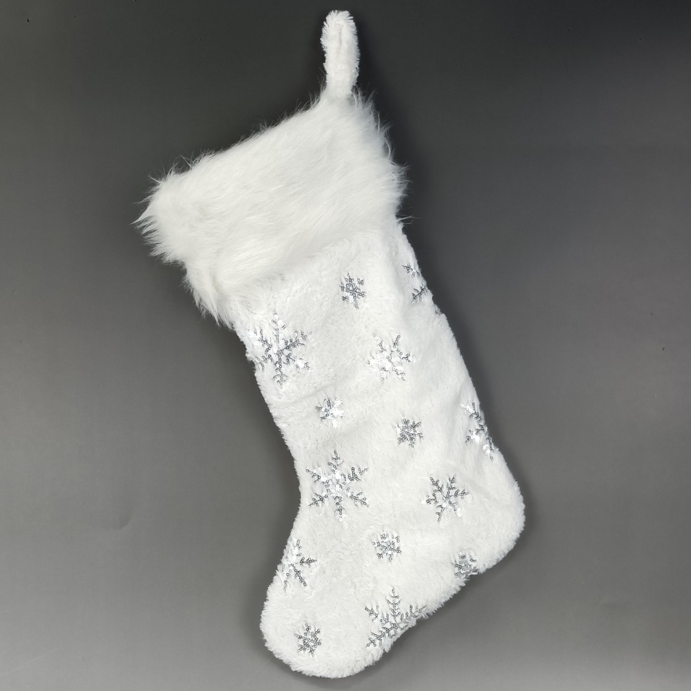 Kadife Gümüş Kar Tanesi Payet Noel Çorabı