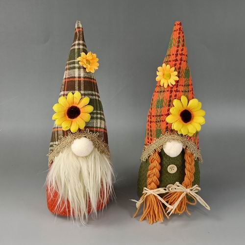 Boneka Gnome Bunga Matahari Musim Gugur Kotak-kotak Untuk Dekorasi Meja