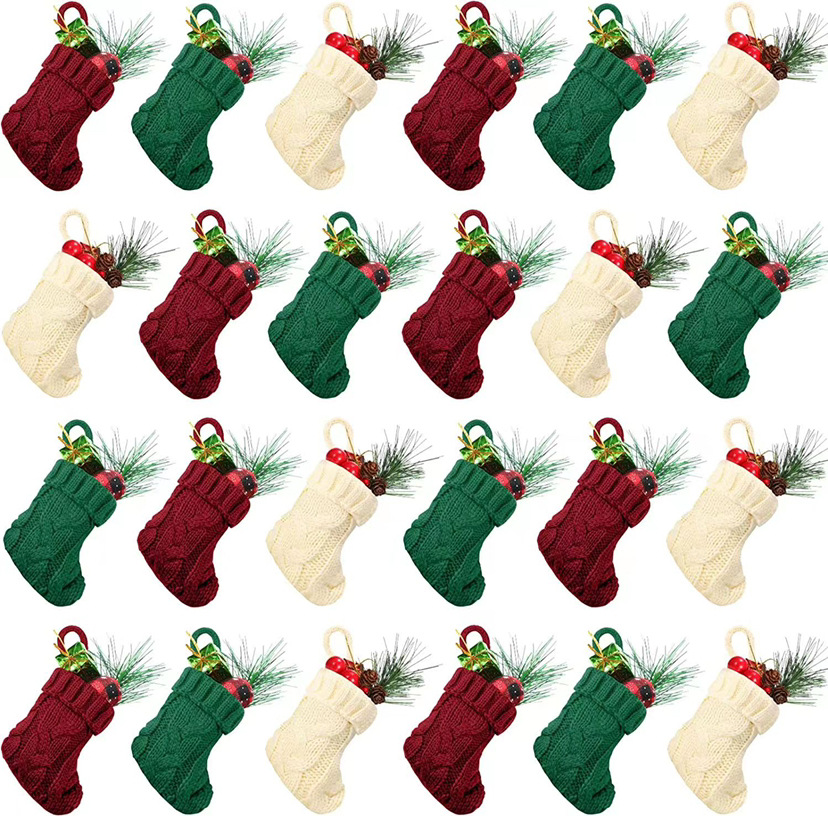 Örgü Saf Renkli Noel Çorabı