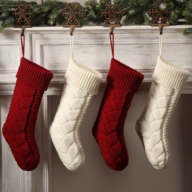 Pure Color Christmas Knit Stocking - Festive Holiday Decor