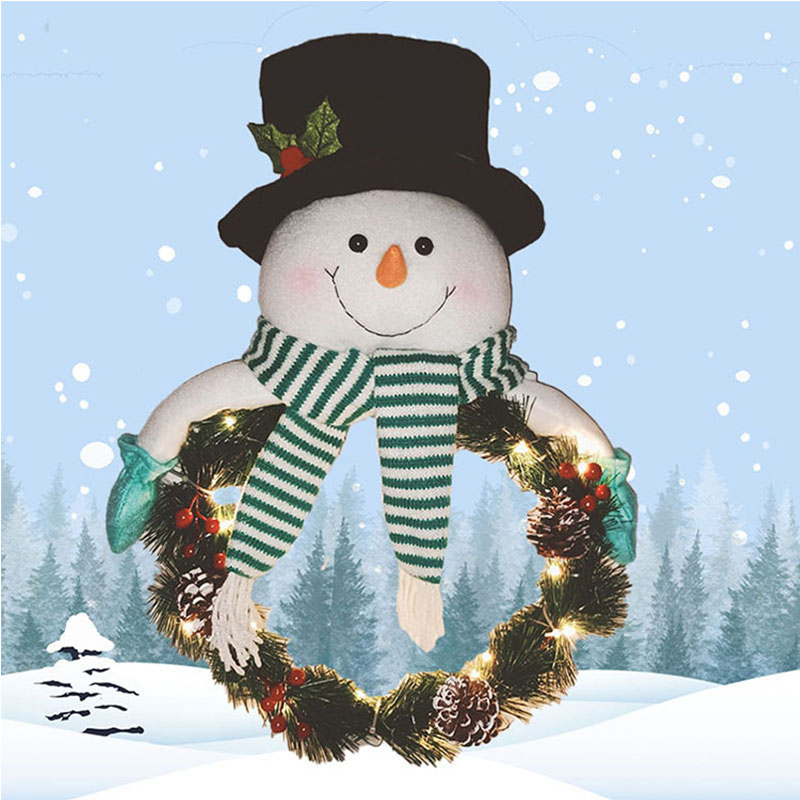 Karangan Bunga Natal Santa Snowman untuk Pintu Depan