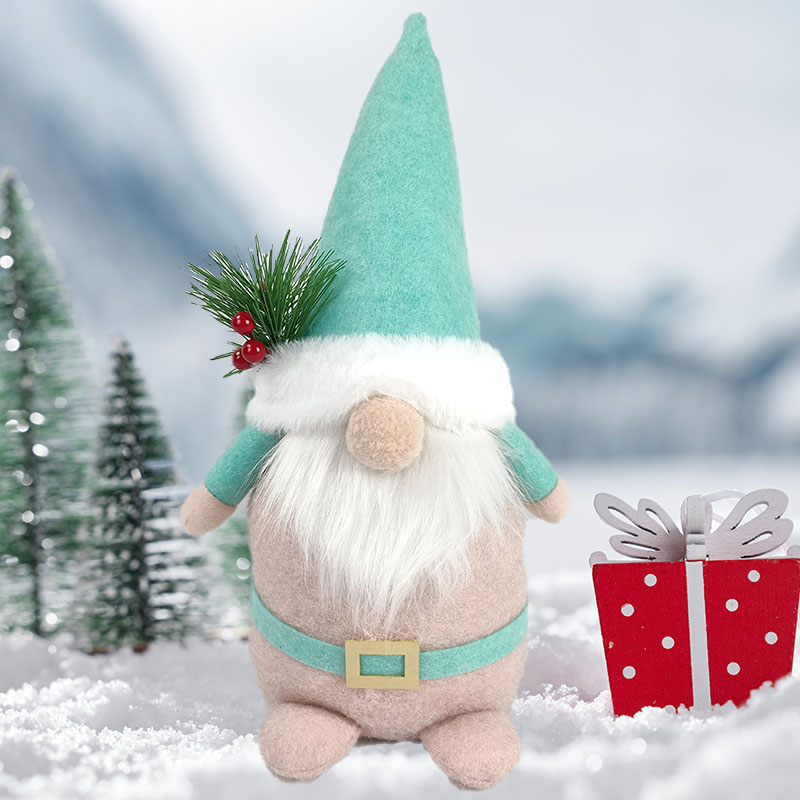 Miętowo-zielony świąteczny pluszowy gnom - urocza dekoracja bez twarzy