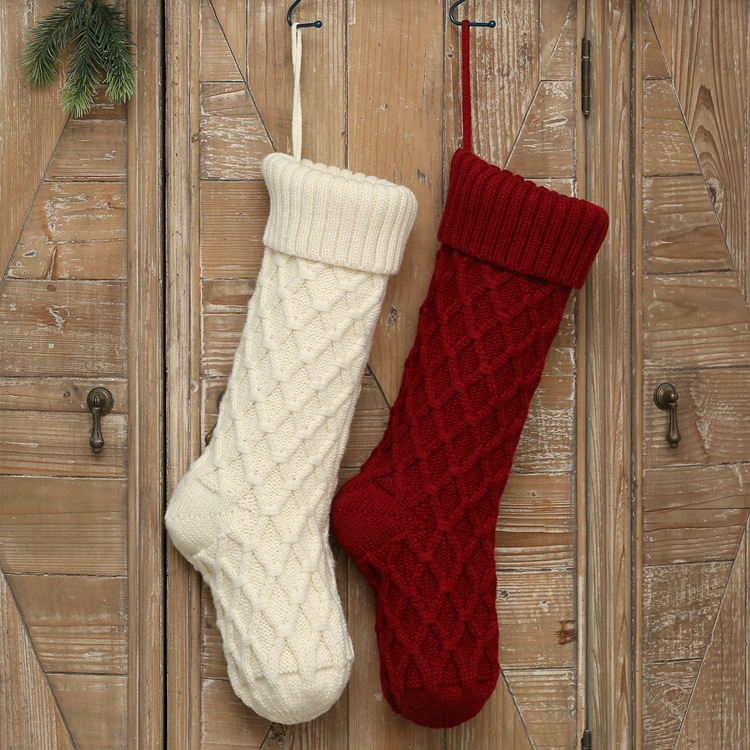 Hand-knitted Christmas Socks Gift Bag for Home Decoration