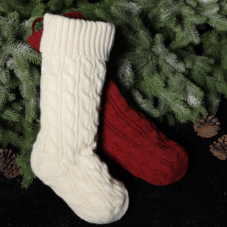Custom Red Knitted Christmas Stocking - Large Cable Design