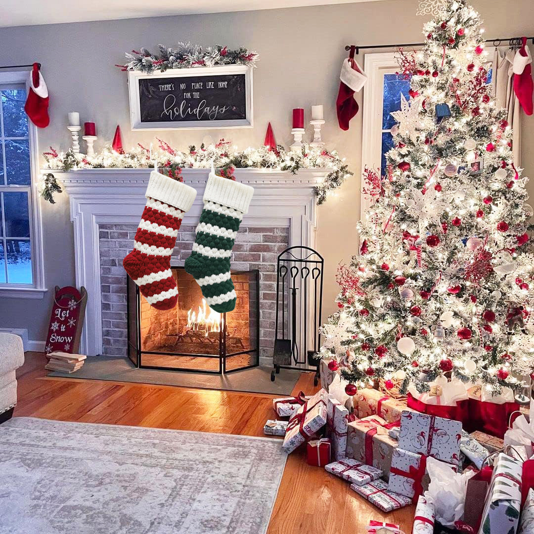 Stripe Christmas Knitted Stockings - Festive Holiday Decor