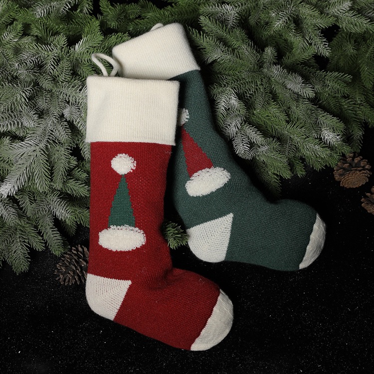 Santa Hat Knit Christmas Stockings - Festive Holiday Decor