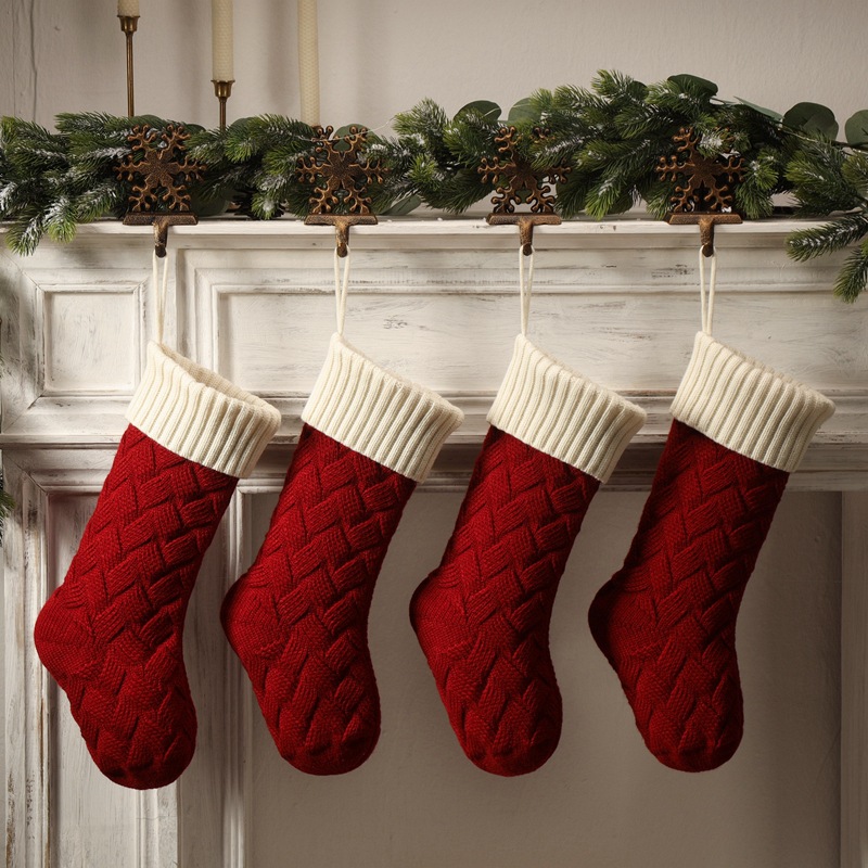 Hand-Knitted Christmas Stockings for Fireplace