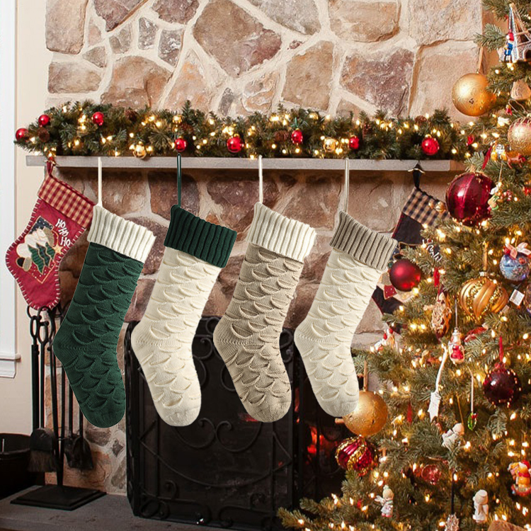 Classic Christmas Knitted Stockings - Festive Scales Design