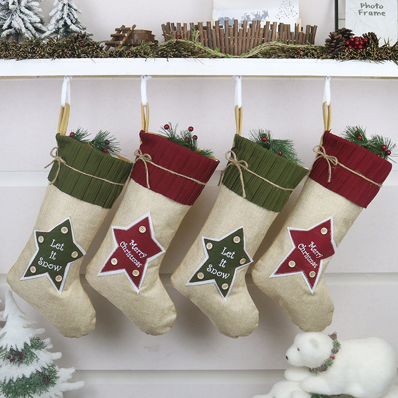 ชุดของขวัญถุงเท้าผ้าลินินและถุงขนมคริสต์มาส